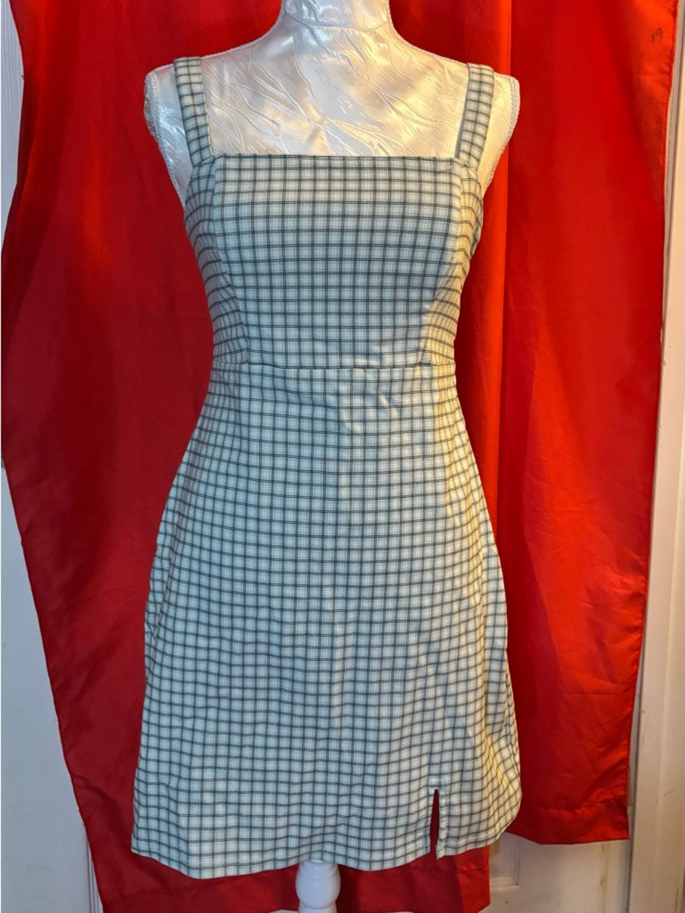 NWT Hollister Cream and Black Plaid Square-Neck Mini Dress